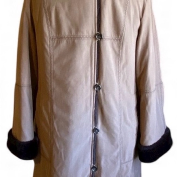 UTEX Design Faux Shearling Hooded Long Coat Taupe Brown Full Length Winter Coat - Picture 3 of 3